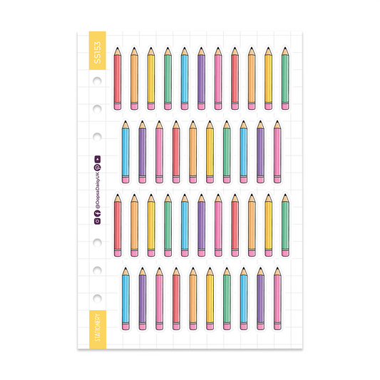 Rainbow Pencils A5 sticker sheet