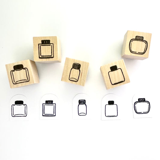 Mini ink bottle stamps, full set of 5