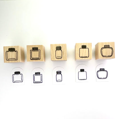 Mini ink bottle stamps, full set of 5