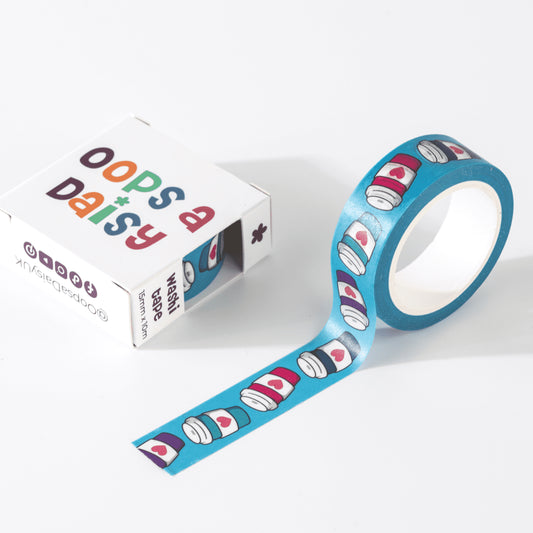 Coffee Cups washi tape, blue vertical