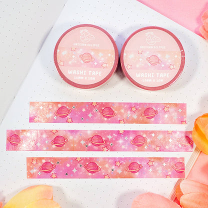 Pink Galaxy Silver Foil Washi Tape