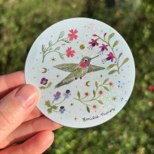 Anna's Hummingbird Garden Glitter Sticker