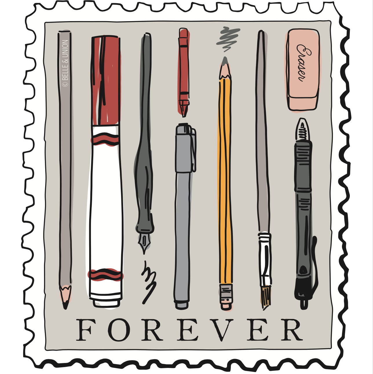 Forever Writing Postage Stamp Sticker