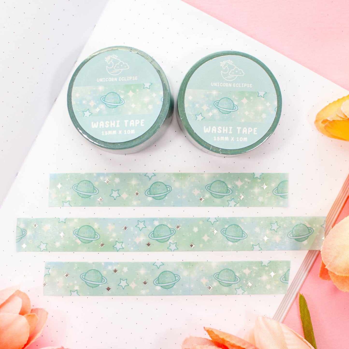 Green Galaxy Silver Foil Washi Tape