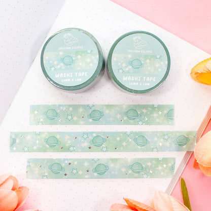 Green Galaxy Silver Foil Washi Tape