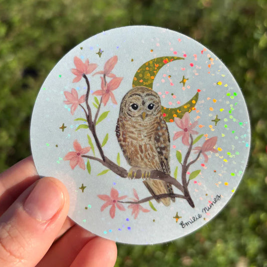 Barred Owl Glitter Sticker