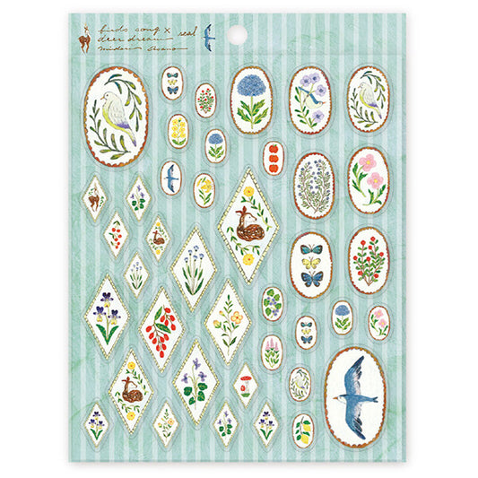 Birds Song × Deer Dream A5 Transparent Sticker Sheet by Hyogensha | Artwork by Midori Asano