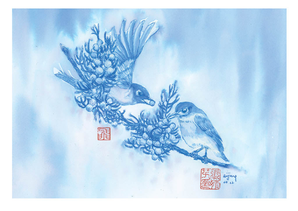 Juniper Song - Bluebirds with Berries Notecard