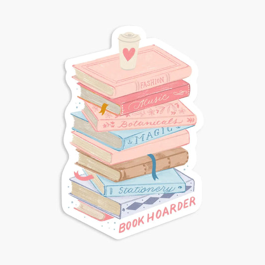 Book Hoarder sticker, pink vertical