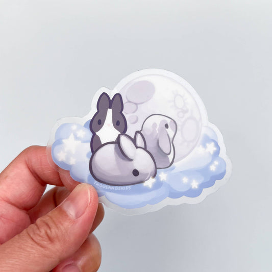 Silver Moon Bunnies Transparent Vinyl Sticker