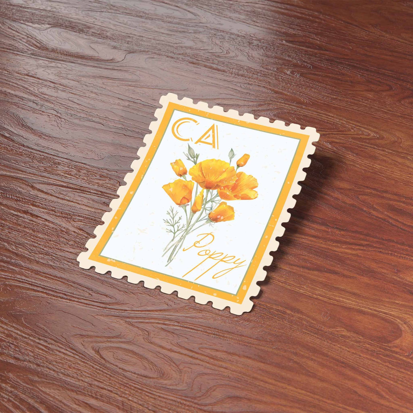 California Poppy Stamp-Style Sticker