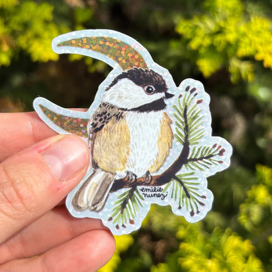 Black Capped Chickadee Glitter Sticker
