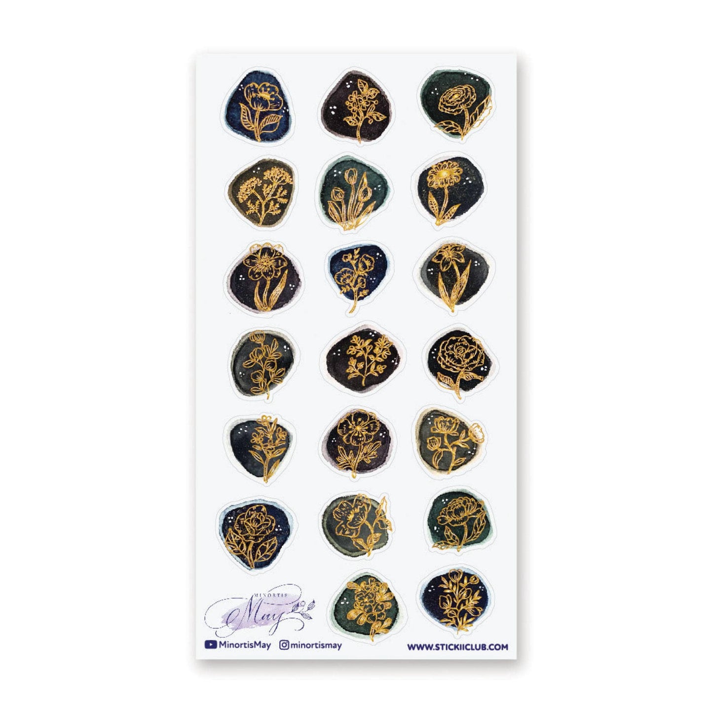 Golden Floral Seals Sticker Sheet