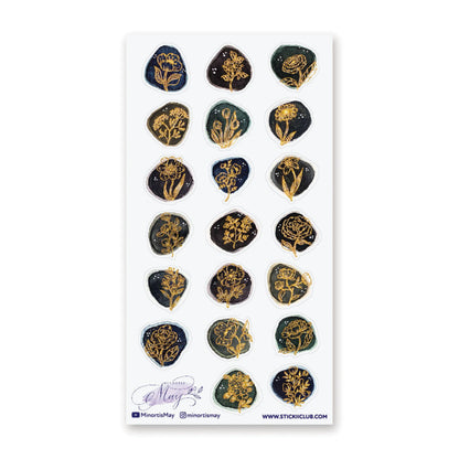 Golden Floral Seals Sticker Sheet