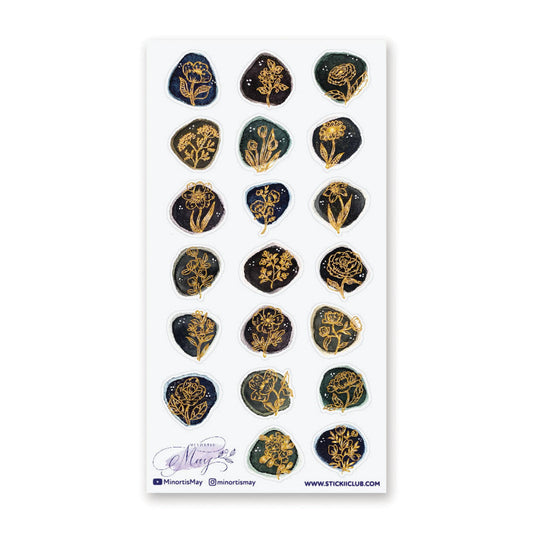 Golden Floral Seals Sticker Sheet