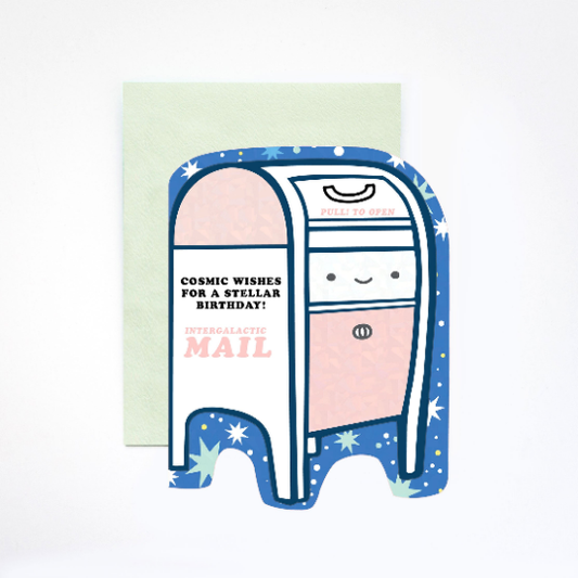 Cosmic Mailbox Birthday Holographic Foil Greeting Card: 4.25" x 5.5" (fits a A2 Envelope)