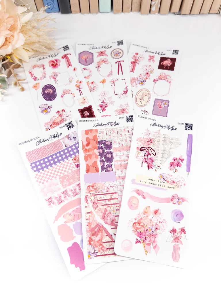Blooming CollectionL Orchid Sticker Sheet Bundle of 6 by Lauren Phelps Designs