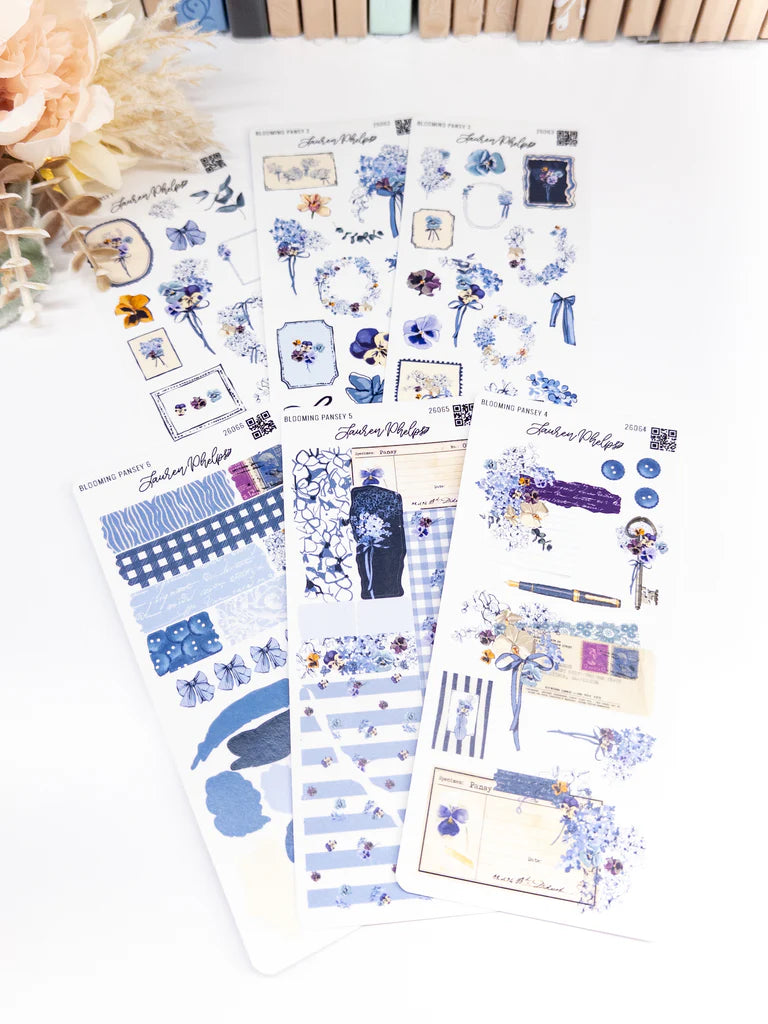 Blooming Collection: Pansy Sticker Sheet Bundle of 6 by Lauren Phelps Designs