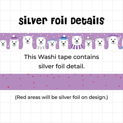 Polar Bears in Hats Silver Foil Washi Tape