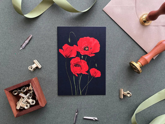 Red Poppies Botanical Notecard