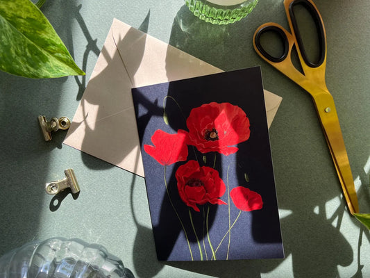 Red Poppies Botanical Notecard