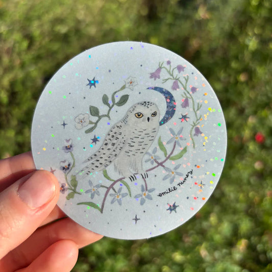 Snowy Owl Glitter Sticker