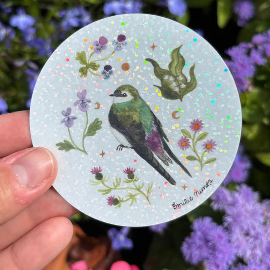 Violet Green Swallow Glitter Sticker