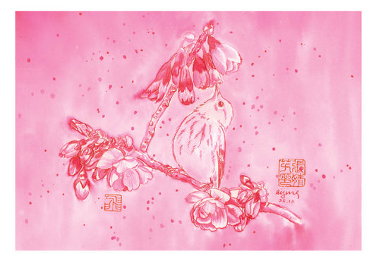 Sakura Song - Warbler in Cherry Blossoms Notecard